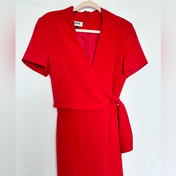 Kasper Dress V-neck Wrap Around Scarlet Red Side Slit Long Size 12 - Picture 7 of 8
